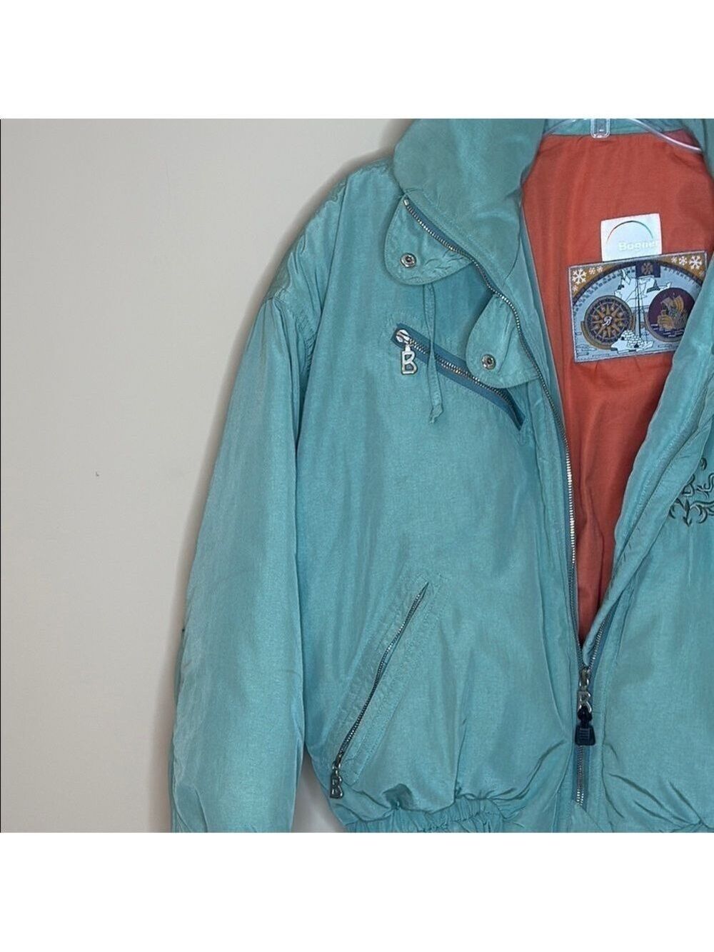 Vintage Teal Goose Down Filled Bogner Bomber Coat Size 12 - Picture 7 of 11